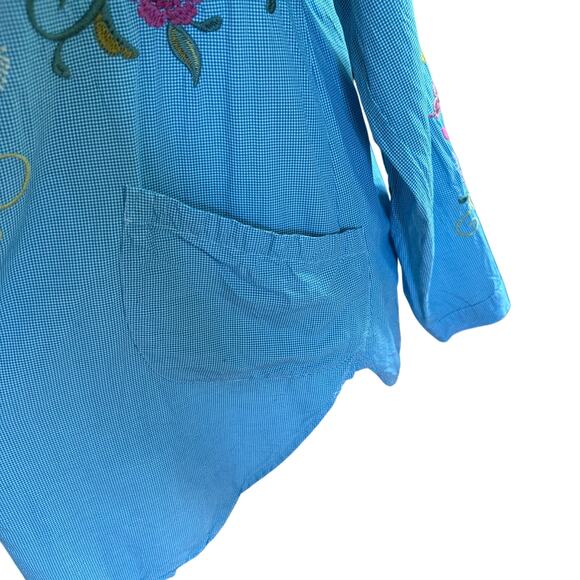 Johnny Was Embroidered Ashlee Henley Popover SZ S Gingham Boho Cottagecore - Picture 8 of 8